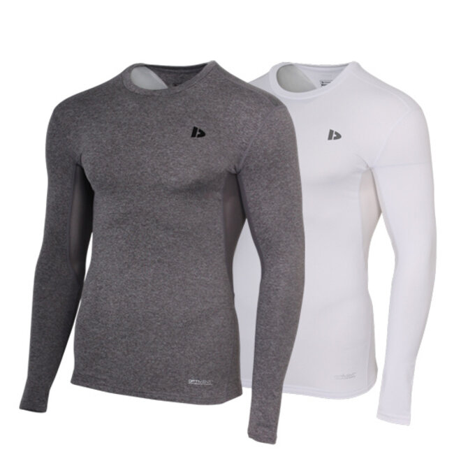 Donnay Heren - 2-Pack - Baselayer Shirt Lange Mouw  - Donkergrijs & Wit