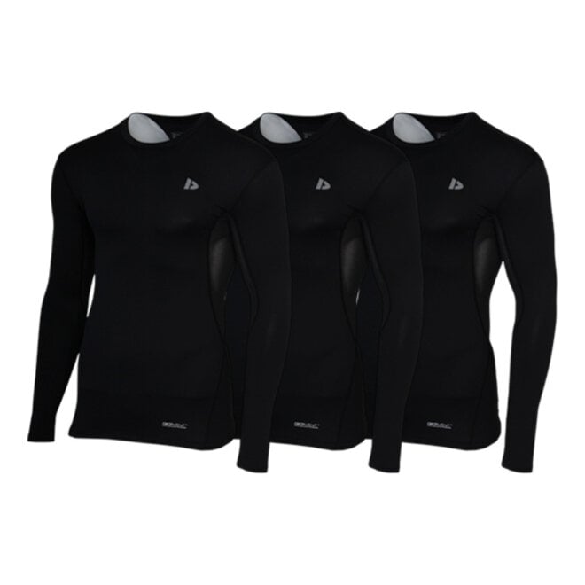 Donnay Heren - 3-Pack - Baselayer Shirt Lange Mouw  - Zwart