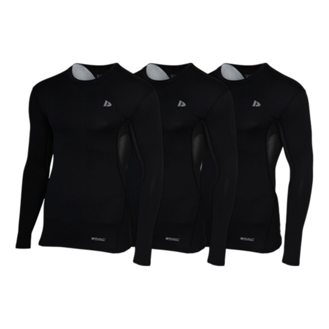 Donnay Heren - 3-Pack - Baselayer Shirt Lange Mouw  - Zwart