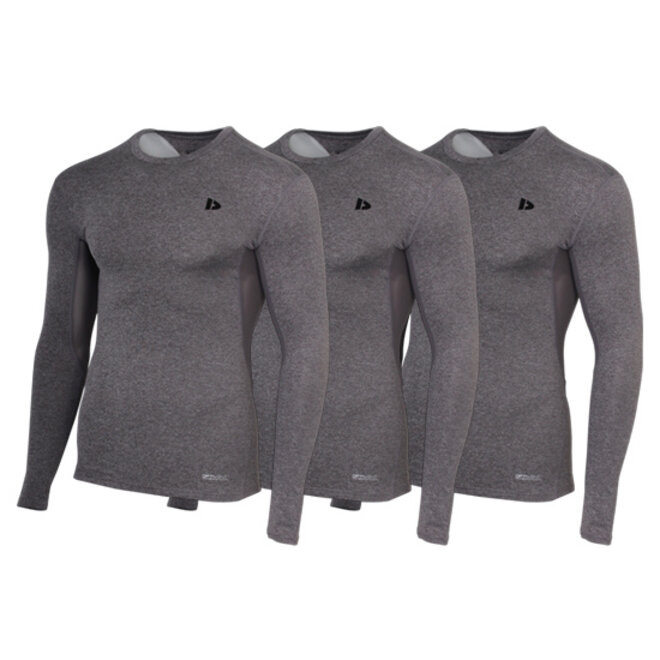 Donnay Heren - 3-Pack - Baselayer Shirt Lange Mouw  - Donkergrijs