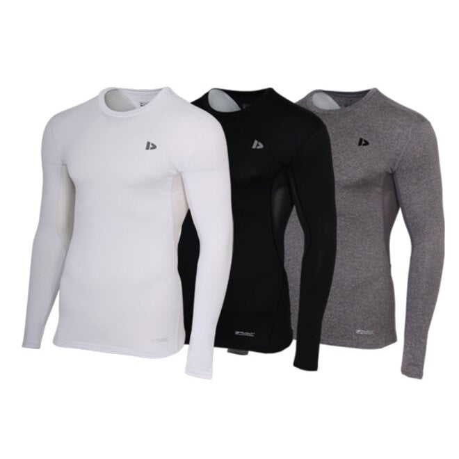Donnay Heren - 3-Pack - Baselayer Shirt Lange Mouw - Wit/Zwart/Donkergrijs