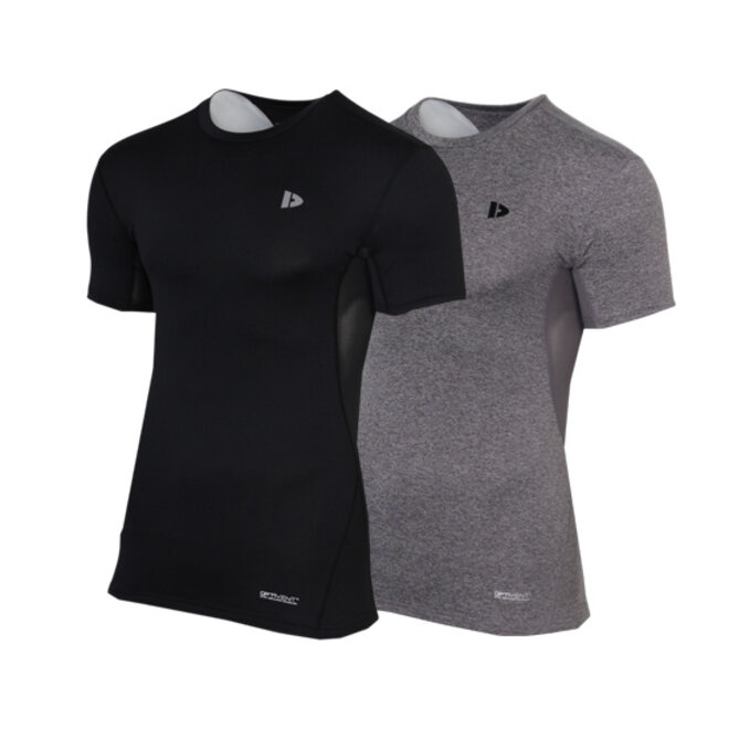 Donnay Heren - 2-Pack - Baselayer Shirt Korte Mouw  - Zwart & Donkergrijs