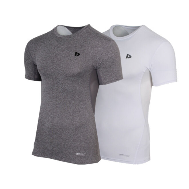 Donnay Heren - 2-Pack - Baselayer Shirt Korte Mouw  - Donkergrijs & Wit