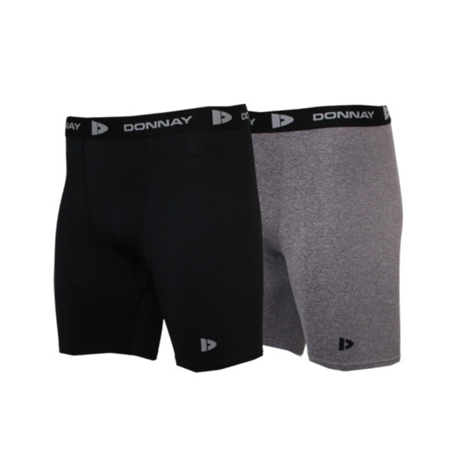 Donnay Heren - 2-Pack - Compressie Short 15cm - Zwart & Donkergrijs