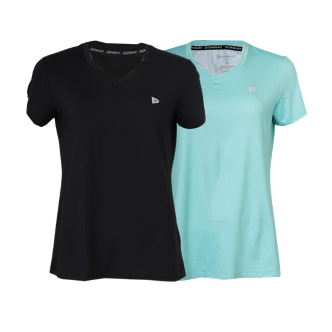 Donnay Dames - 2-Pack - Sport T-shirt Vera - Zwart & Light Blue