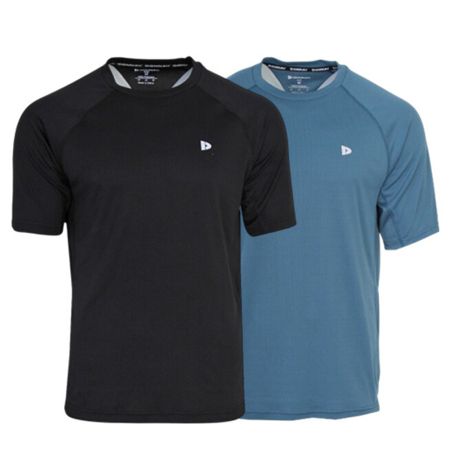 Donnay Heren - 2-Pack - Sport T-shirt André - Zwart & Denim Blue
