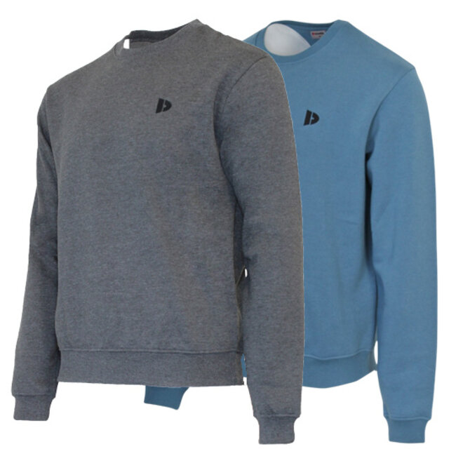 Donnay Heren - 2-Pack - Fleece Crew Sweater Dean - Donkergrijs & Denim Blue