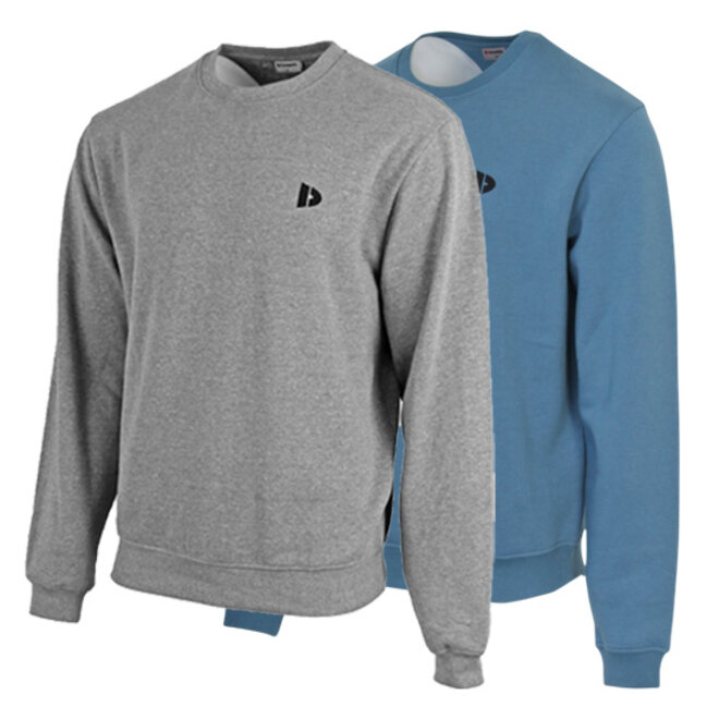Donnay Heren - 2-Pack - Fleece Crew Sweater Dean - Zilvergrijs & Denim Blue