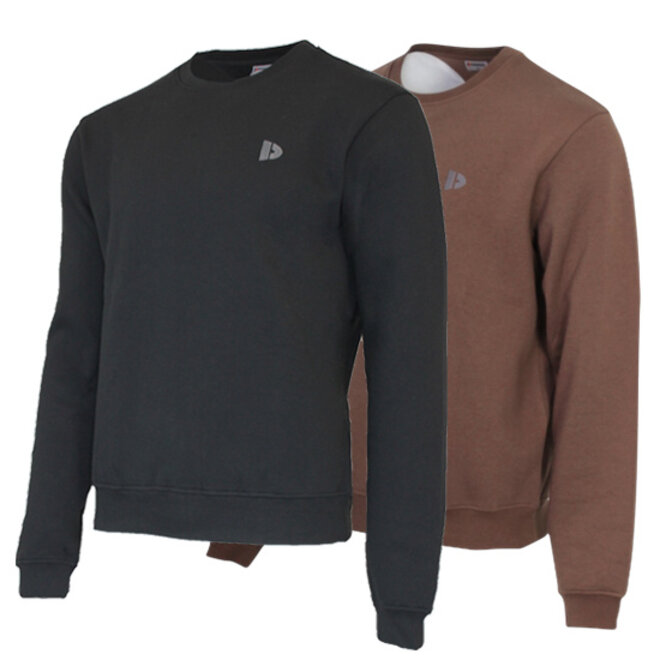 Donnay Heren - 2-Pack - Fleece Crew Sweater Dean - Zwart & Brown
