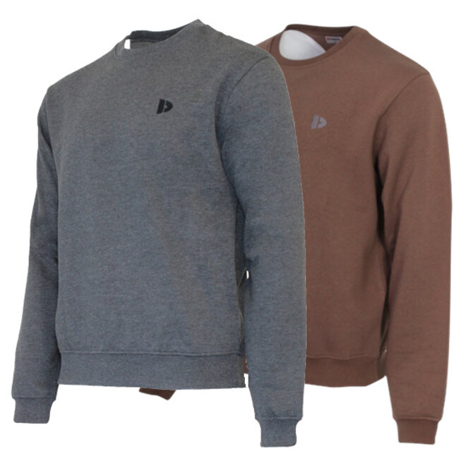 Donnay Heren - 2-Pack - Fleece Crew Sweater Dean - Donkergrijs & Brown