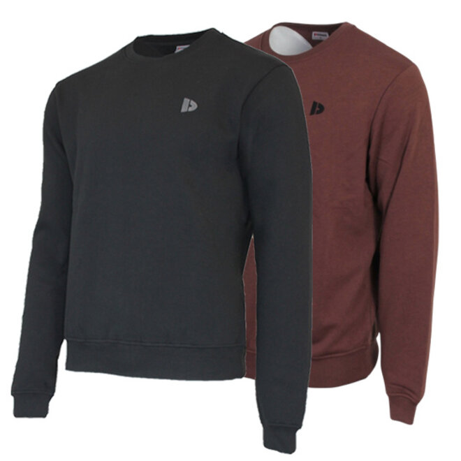 Donnay Heren - 2-Pack - Fleece Crew Sweater Dean - Zwart & Brown