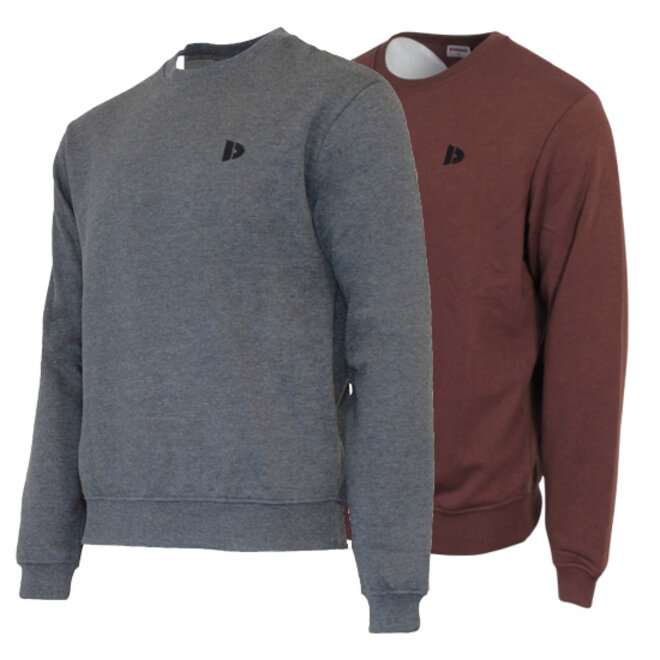 Donnay Heren - 2-Pack - Fleece Crew Sweater Dean - Donkergrijs & Brown