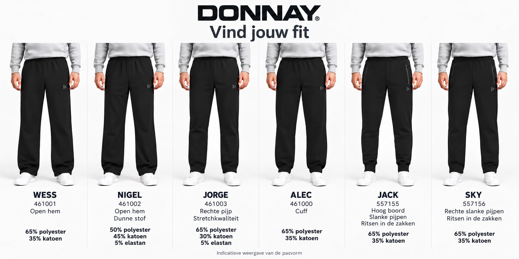 Pasvormgids Donnay joggingbroeken