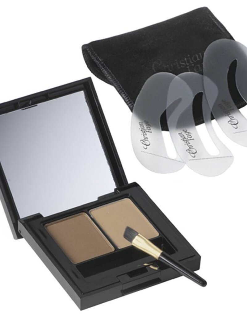 Christian Faye Wenkbrauwpoeder DUO set, compleet met sjablonen en kwast - Deep Blond