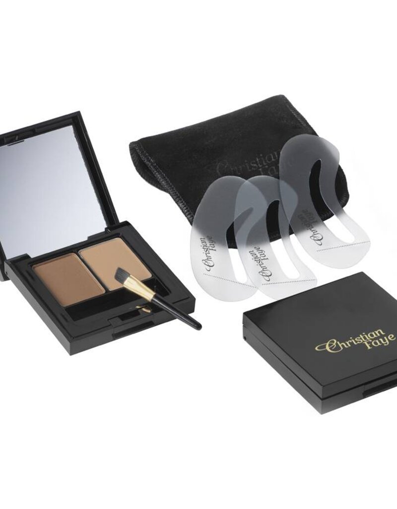 Christian Faye Wenkbrauwpoeder DUO set, compleet met sjablonen en kwast - Deep Blond