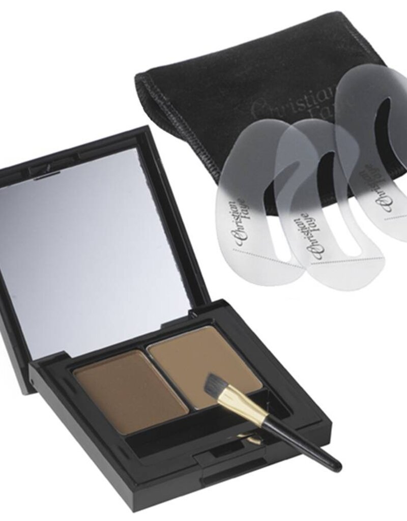 Christian Faye Wenkbrauwpoeder DUO set, compleet met sjablonen en kwast - Medium Brown