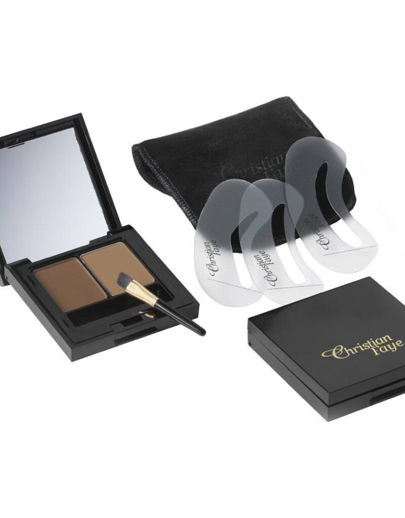 Christian Faye Wenkbrauwpoeder DUO set, compleet met sjablonen en kwast - Medium Brown