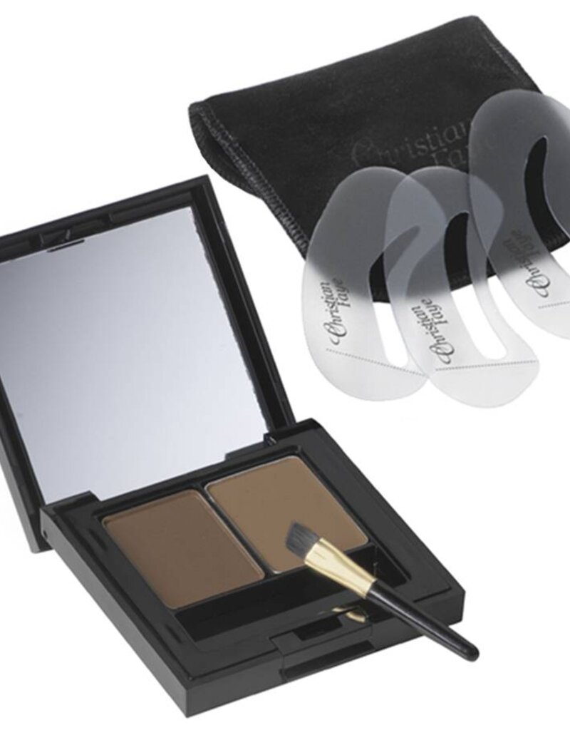 Christian Faye Wenkbrauwpoeder DUO set, compleet met sjablonen en kwast - Dark Brown