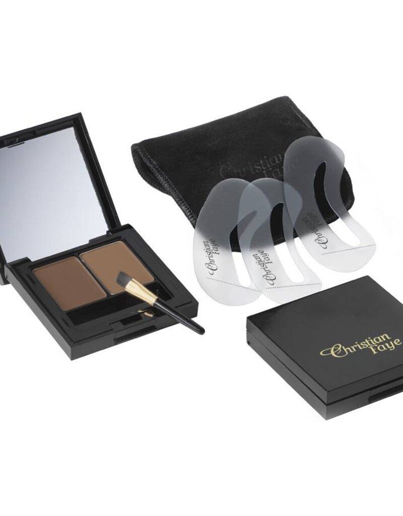 Christian Faye Wenkbrauwpoeder DUO set, compleet met sjablonen en kwast - Dark Brown