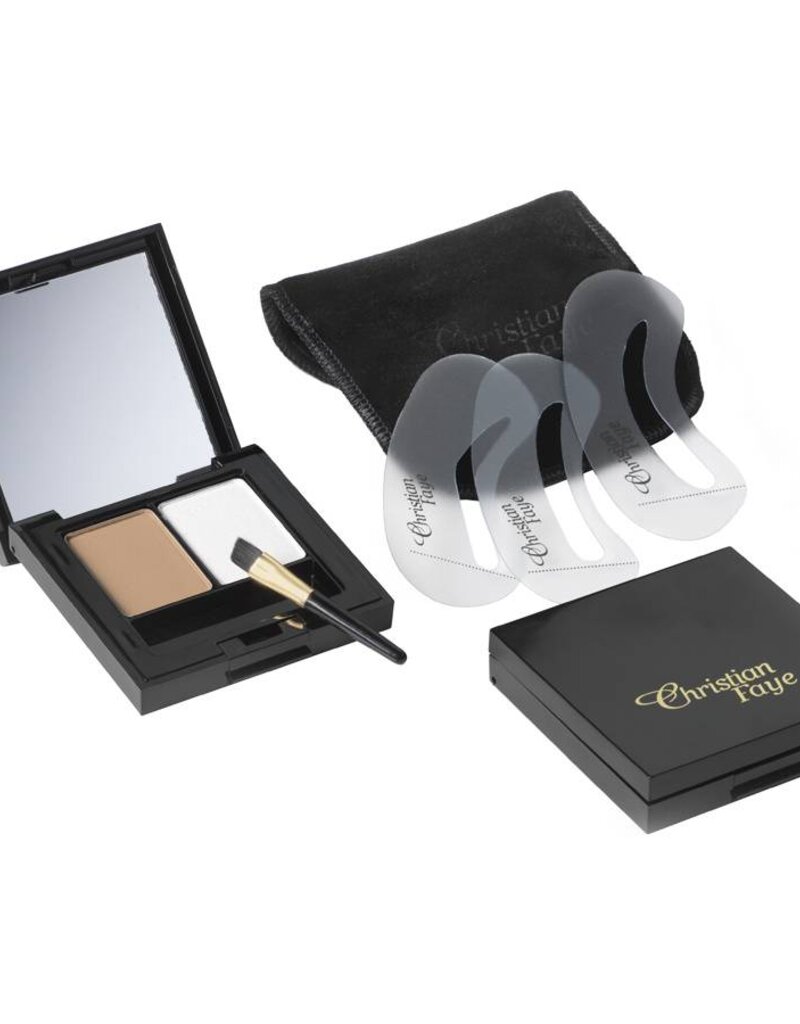Christian Faye Wenkbrauwpoeder DUO Highlighter set, compleet met sjablonen en kwast - Light