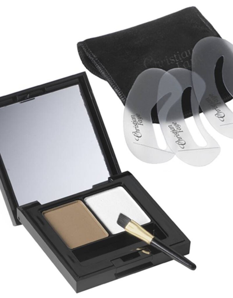 Christian Faye Wenkbrauwpoeder DUO Highlighter set, compleet met sjablonen en kwast - Medium