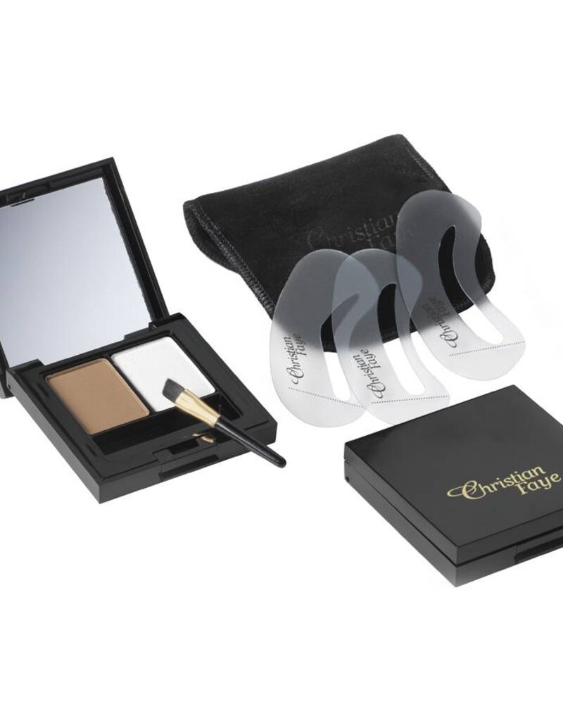 Christian Faye Wenkbrauwpoeder DUO Highlighter set, compleet met sjablonen en kwast - Medium