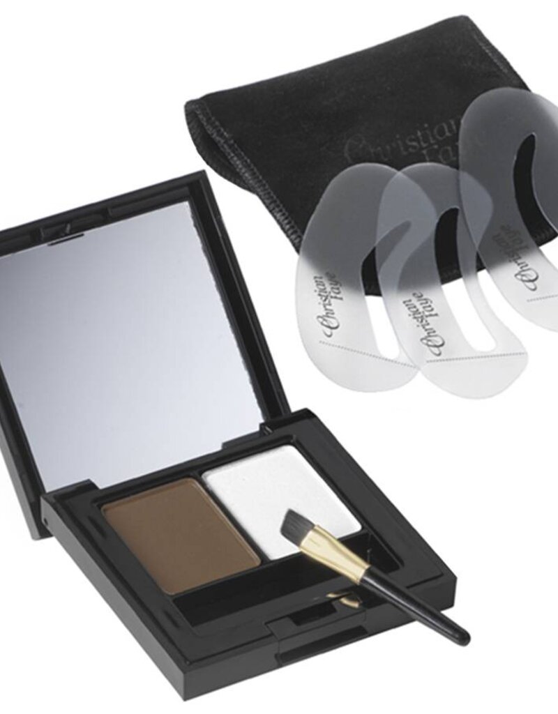 Christian Faye Wenkbrauwpoeder DUO Highlighter set, compleet met sjablonen en kwast -  Dark