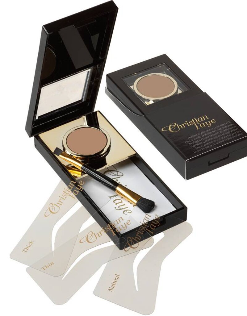 Christian Faye Wenkbrauwpoeder set, compleet met sjablonen en kwast - Dark Brown
