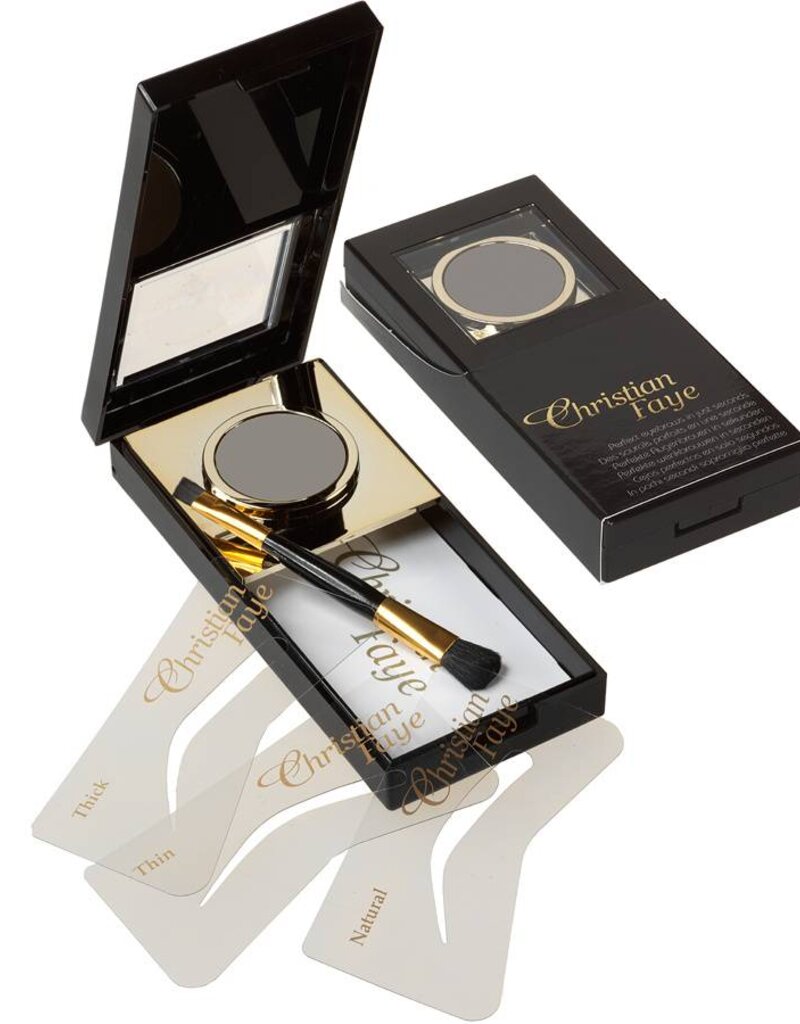 Christian Faye Wenkbrauwpoeder set, compleet met sjablonen en kwast - Charcoal