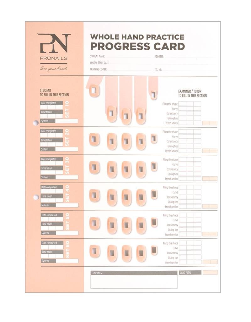Pronails Whole Hand Practice Progress Card