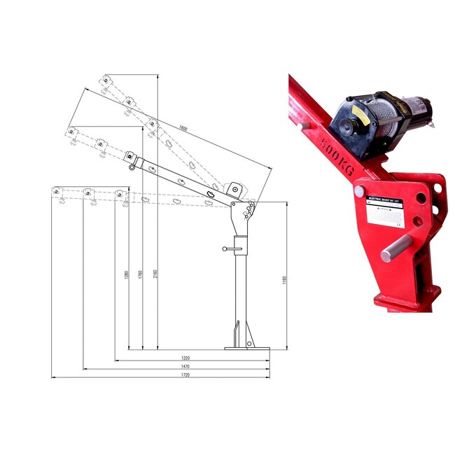 Aanhangerkraan / Laadkraan / Mobiele Kraan 300 / 500 kg met 12 volt lier