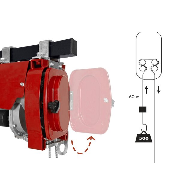 Elektrische Kabeltakel 300 - 600 kg -  Draadloze Afst. bed. - Kabellengte 60 meter