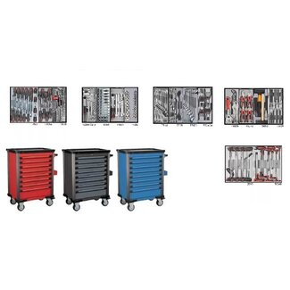 Force Gereedschapswagen 8-laden 258 delig. In rood, blauw of zwart. Force 10218-258
