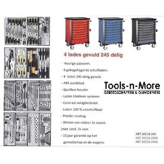 ForceGereedschapswagen 8-lades 245 delig Zwart, Blauw of Rood. Force 10218-245