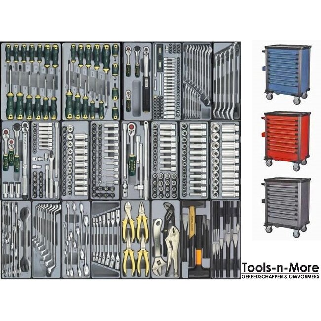 Force Gereedschapswagen 8-lades 376 delig Zwart, Blauw of Rood. Force 10218-376