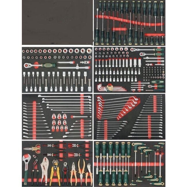 Force Gereedschapswagen 8-lades 326 delig FOAM Zwart, Blauw of Rood. 10218-326