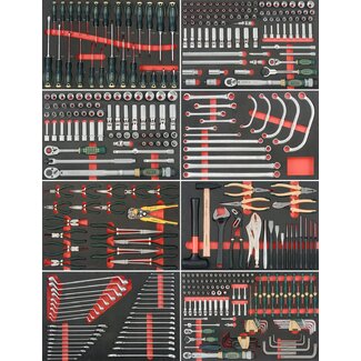 Force Gereedschapswagen 8-lades 405 delig FOAM Zwart, Blauw of Rood. Force 10218-405