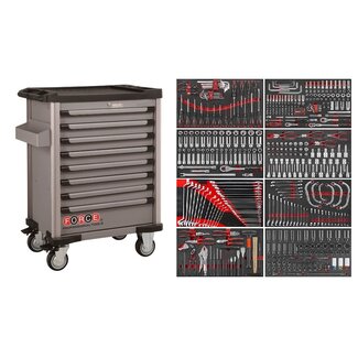 Force Gereedschapswagen 8-lades 512 delig Black Edition FOAM Zwart. Force 10218M-512A