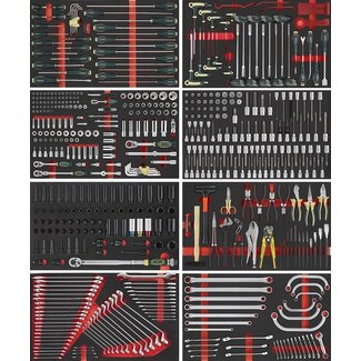 Force Gereedschapswagen Jumbo 8-lades 531 delig FOAM Zwart, Blauw of Rood. Force 10318-531