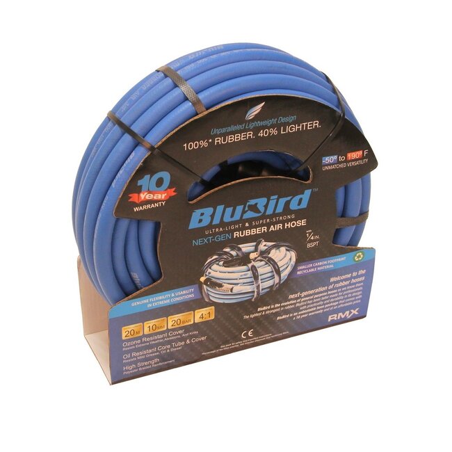 Luchtslang rubber 10m 20 meter met schroefdraad Blubird