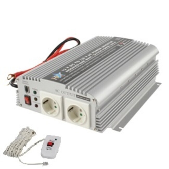 Omvormer 12 naar 230 volt, 1000/1200 watt continue - afstandsbediening!