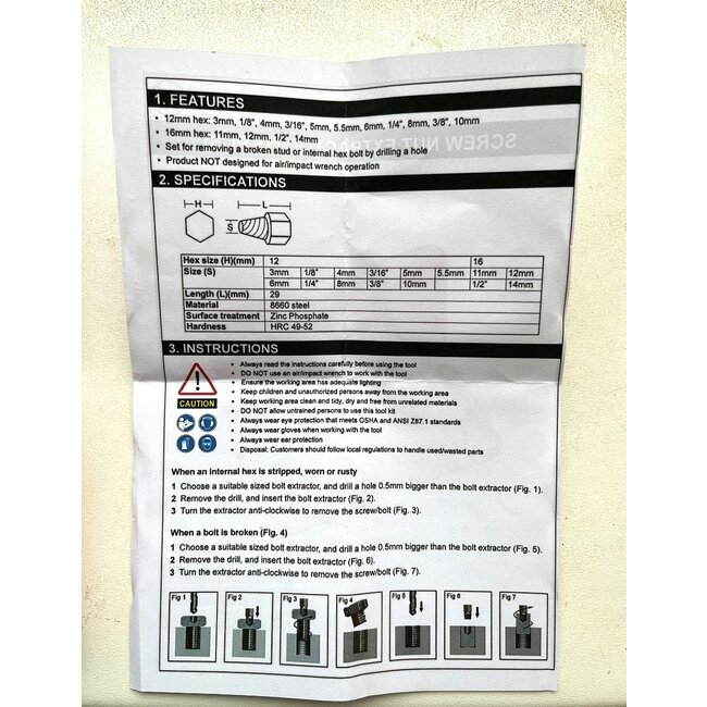 Schroef / Bout / Moer Verwijderingsset 15 dlg professioneel