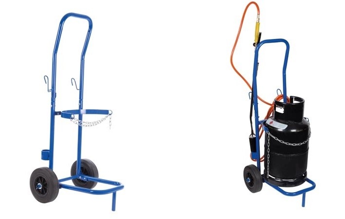 CFH Gas-Trolley GT 89 - Gasflaschen Wagen für 5 kg und 11 kg Gasflaschen, 25 kg max. Traglast, Mit praktischen Halterungen für Abflammgeräte, Ergonomischer Griff