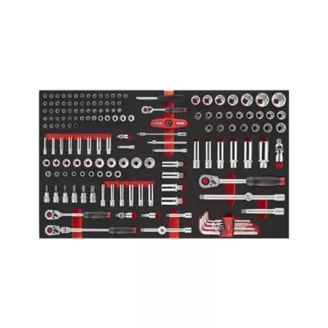 Force gereedschapswagen 8-laden 298 delig gevuld (foam inlays) in de kleuren, zwart, blauw of rood. Force 10318-298