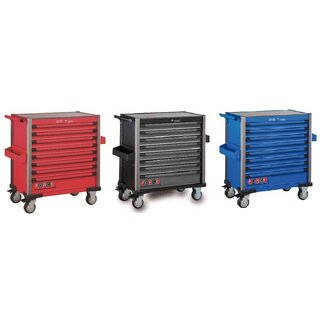 Force gereedschapswagen 8-laden 298 delig gevuld (foam inlays) in de kleuren, zwart, blauw of rood. Force 10318-298