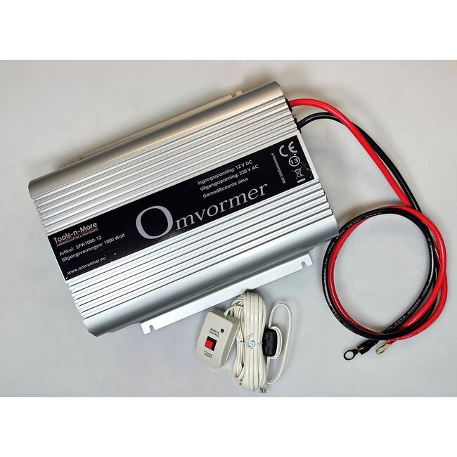 Omvormer 12 naar 230 volt, 1000/1200 watt continue - afstandsbediening!