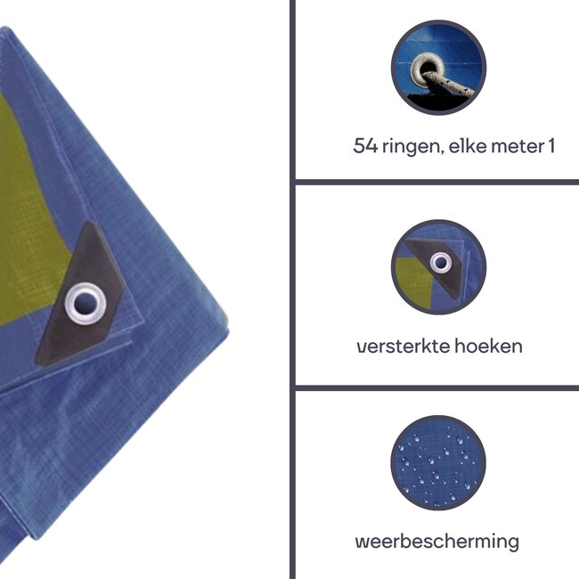 DEKZEIL PE BLAUW/KAKI - 110 gr/m2 - 12 x 15 mtr