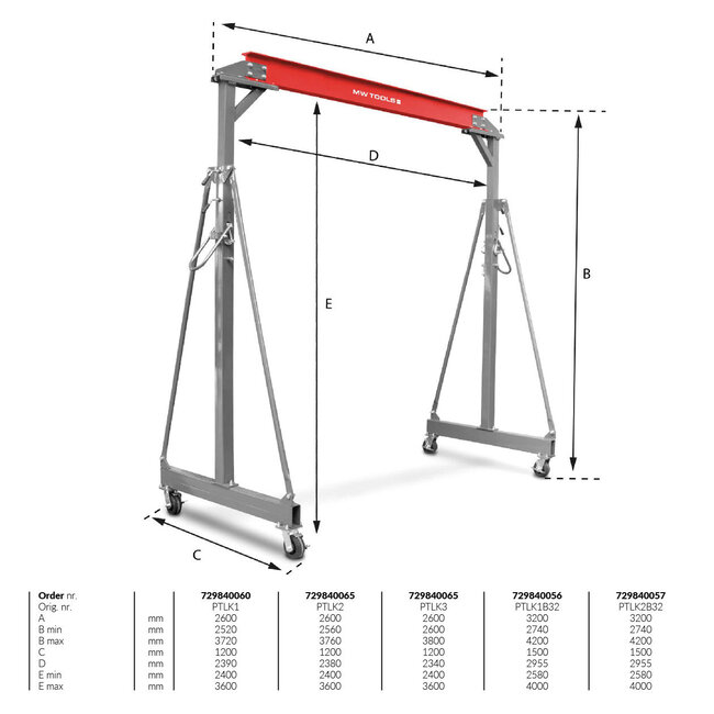 MW TOOLS Hijsbok / Portaalkraan 1 ton (Extra breed en extra hoog)