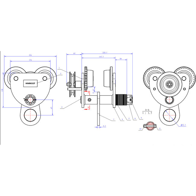 Loopkat / Balk Trolley voor I balken - 2 ton Metal Works - met kettingaandrijving