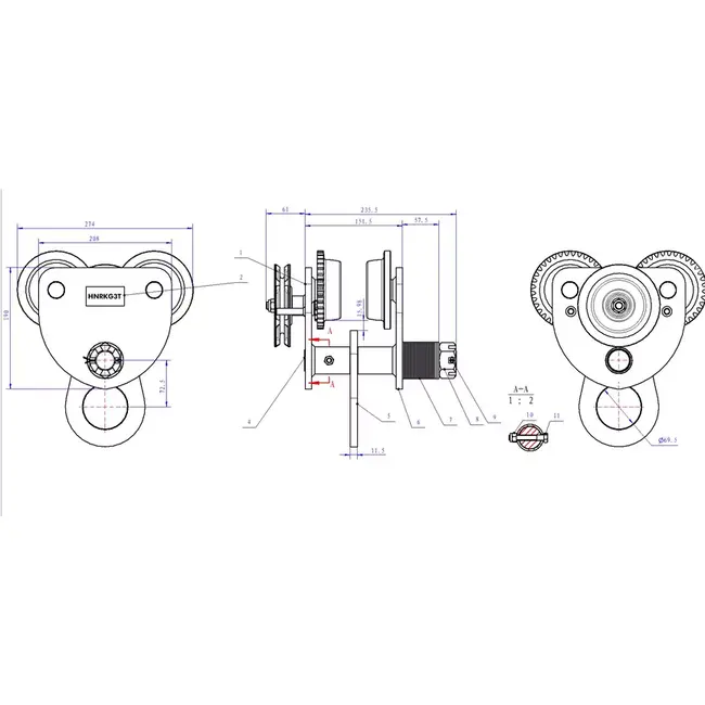Loopkat / Balk Trolley voor I balken - 3 ton Metal Works - met kettingaandrijving